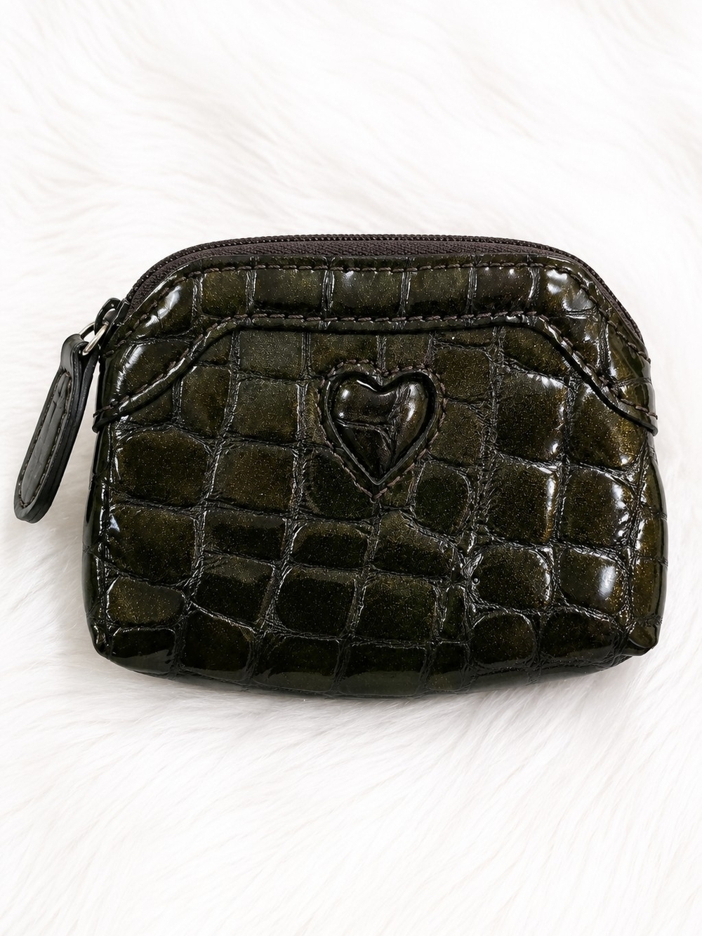 Brighton Dark Olive Green Patent Croc Heart Coin Purse